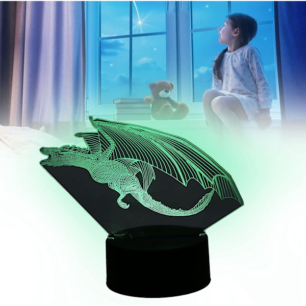 3D Illusion Lampe 3D Flyvende Drage Natlys 7 Farve Skift Dekor Lampe med Berøringskontakt Julepynt Natlys USB eller Batteridrevet