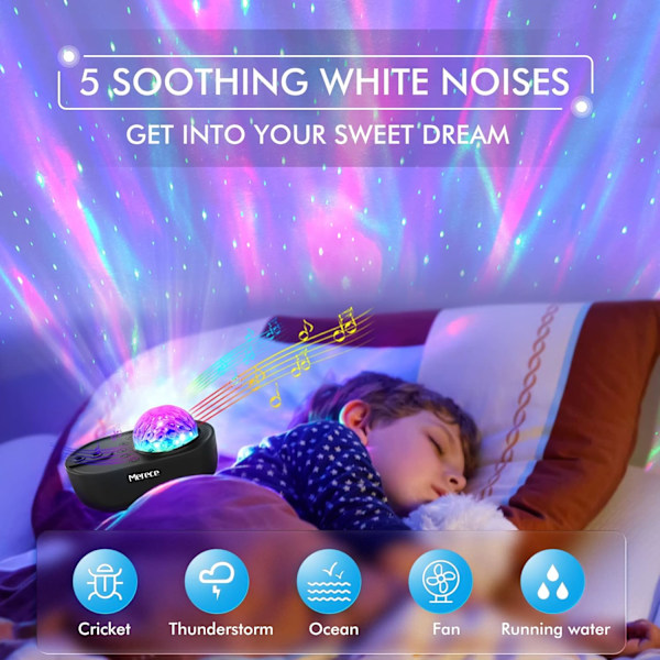 Stjärnprojektor, 3 i 1 Galaxy Night Light Projector med fjärrkontroll, Bluetooth-högtalare och 5 vita ljud för sovrum/fest/hemdekor, Timi