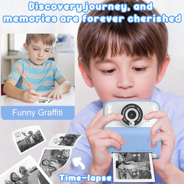 Amzelas Barnkamera Instant Print Foton Jul Födelsedagspresenter HD Digital Videokameror för Småbarn Bärbar med 32 GB-kort Blue