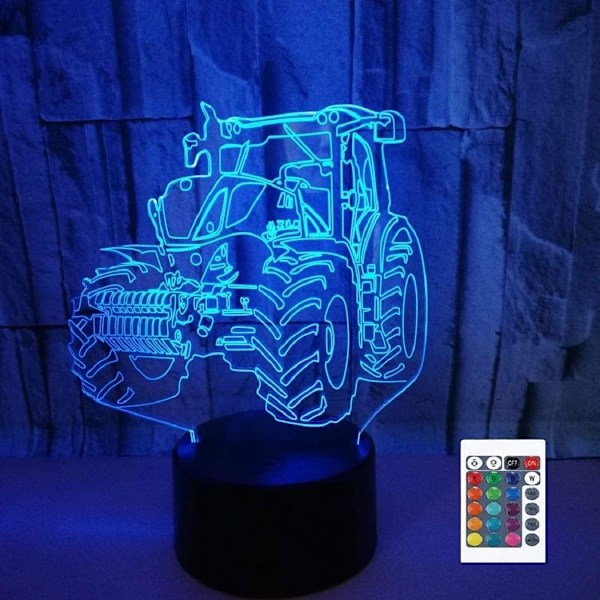 3D Traktor Fjernbetjening 16 Farve Natlys Illusion Akryl LED Bord Sengelampe Børneværelse Skrivebords Dekoration Fødselsdagsgaver Legetøj til Børn