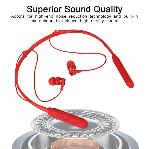 Sports Stereo Bluetooth Trådlösa Nackhängande Headset Brusreducerande HD Musik Hörlurar Röd