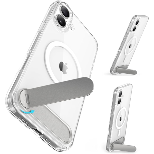 För iPhone 16 6.1-tum med Magnetisk Roterbar Slim Kickstand Kompatibel med MagSafe Kristallklar Stötsäker Skyddande Telefonskal