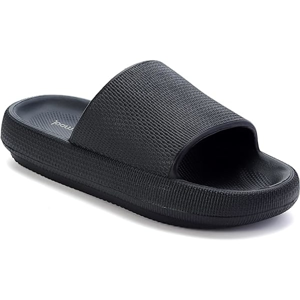 Kuddslippers för kvinnor och män halkfria snabbtorkande duschtofflor badrumssandaler | Ultra Cushion | Tjock sula Black 44-45