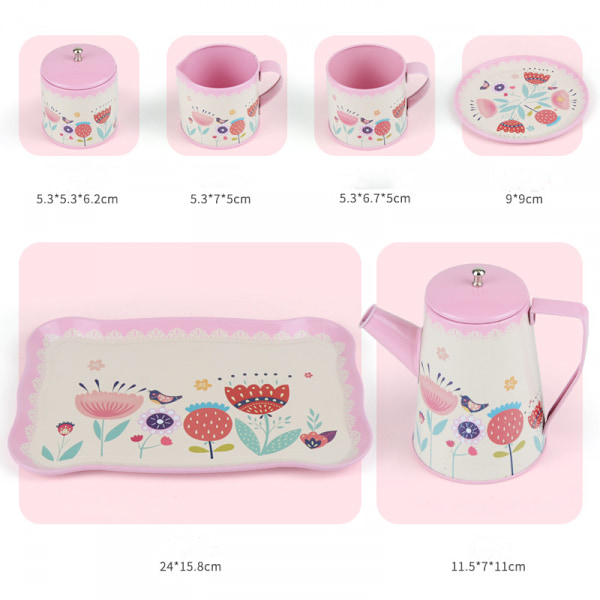 Tesett for barn, rosa blikk teselskap sett for små jenter, teselskap sett for småbarn, leketøy servise prinsesseleker