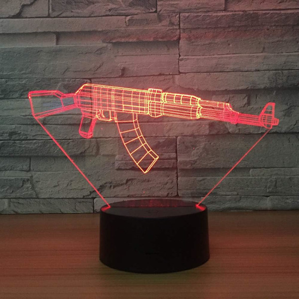 3D LED Pistol Optisk Illusion Sensor Natlampe med Smart Berøring & USB Kabel 7 Farver Skift LED Atmosfærisk Lampe til Soveværelses Dekoration med Gaveindpakning