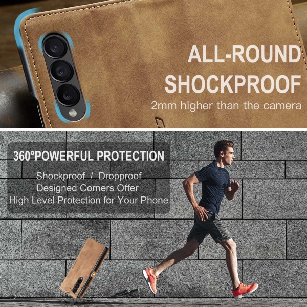 Plånboksfodral i PU-läder med magnetlås och flik för Galaxy Z Fold 4 5G, för män och kvinnor, med 3 kortfack och stativ