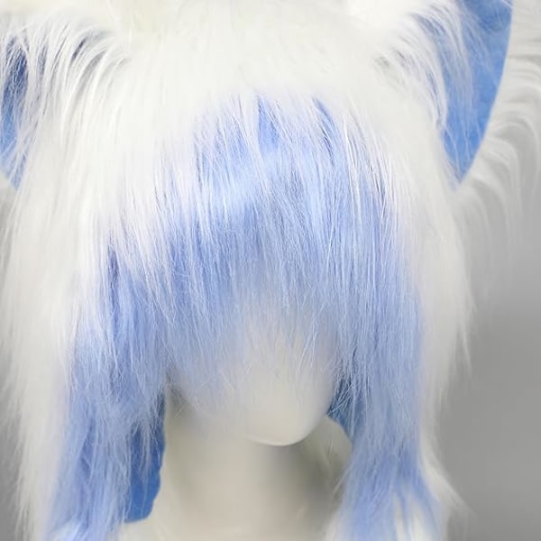 Handgjorda Pälsmössa med Kattungeöron i Plysch - Varm Hatt för Kostymfest, Halloween White Blue