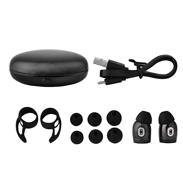 Mini Binaural HiFi 3D Surround Bluetooth 5.0 TWS Öronproppar Trådlöst Headset Laddningsbox Svart