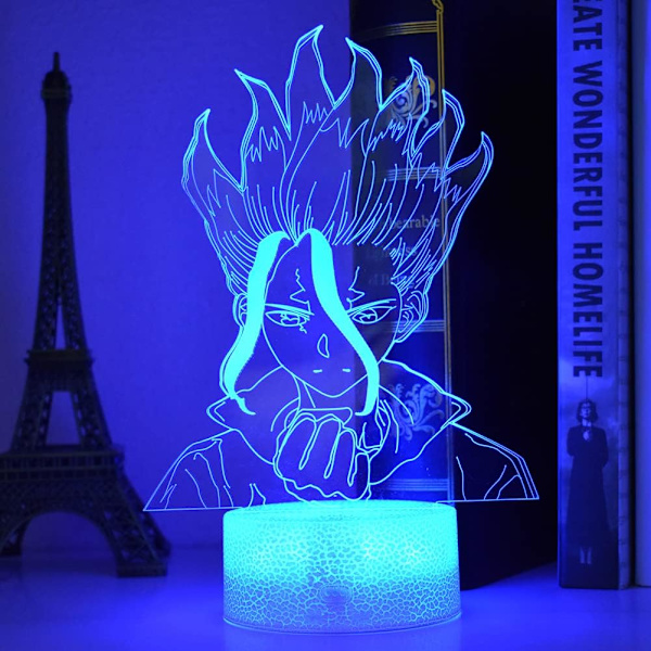 3D-lampa Anime Manga Ishigami Senkuu Dr.Stone Figur USB Nattlampa Skrivbordslampa Lampor Alla hjärtans dag/Julgåva (Lava Fjärrkontrollbas)