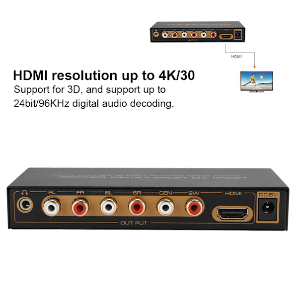 HDMI til HDMi Digital Audio Dekoding Dekoder Boks Konverter Adapter Svart