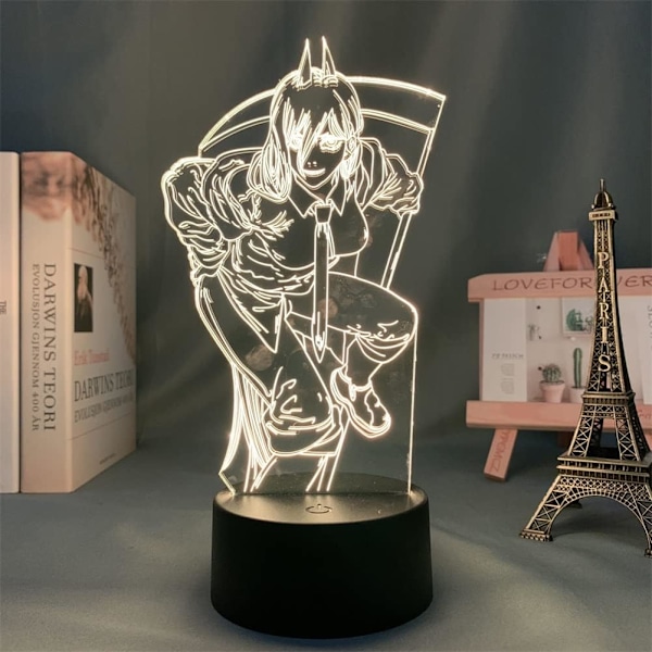 3D Illusion Natlys Chainsaw Man Power Figur Anime Karakter Bordlampe USB Drevet RGB 7/16 Farveændringer LED Lys med Fjernbetjening
