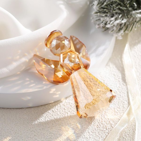 Champagne Crystal Glas Guardian Angel Figurine, Handgjord Ängelstatyett Present till Kvinnor, Konst Samlarföremål Dekoration