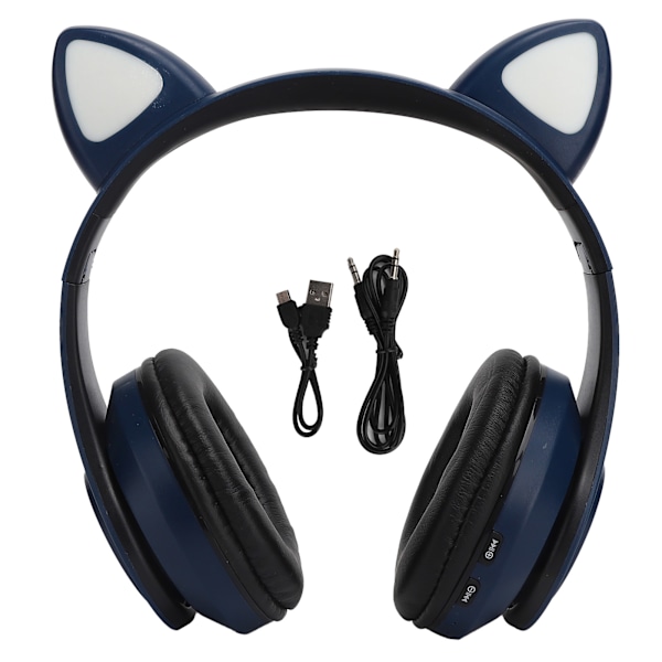 B39 Trådlöst headset med kattöron, Bluetooth, söta spelhörlurar för musik, hem och sport, blå