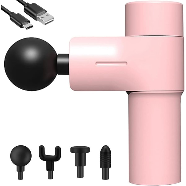 Mini massagepistol - Kraftfull djupvävnadsmassager Bärbar elektrisk perkussionsmuskelmassager Kompakt resefascia Handhållen massagepistol med 4 mass Pink