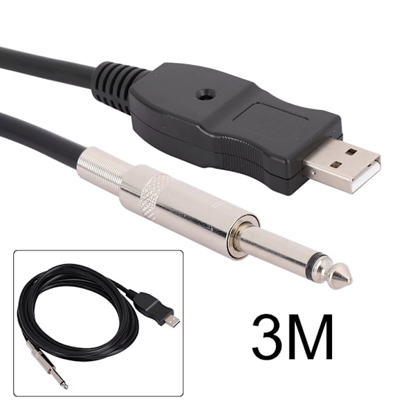 Bærbar guitar USB-lydkabel computer ledningsforbindelse instrument adapter sort 300cm