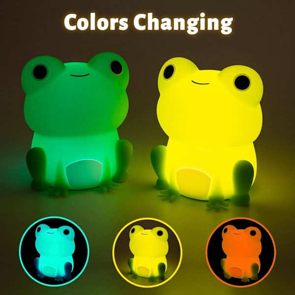 Attivolife Søt Frosk Nattlys, Myk Silikon LED Berøringslampe for Barn, Bærbar Nattlys for Barnerom med Dempbar Timer, Kawaii Soverom Nattbord