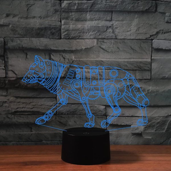 3D Robot Hund Fjärrkontroll 16 Färger Nattlampor Illusion Akryl LED Bord Sänglampa Barn Sovrum Skrivbords Dekoration Födelsedagspresenter Leksak för Barn