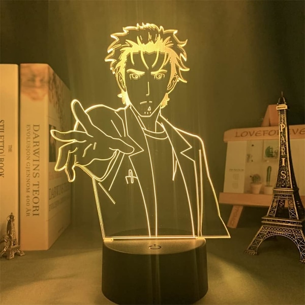 3D Illusionslampa Anime Steins Gate Rintarou Okabe Akryl LED Nattlampa RGB 16 Färgbyten Touch med Fjärrkontroll