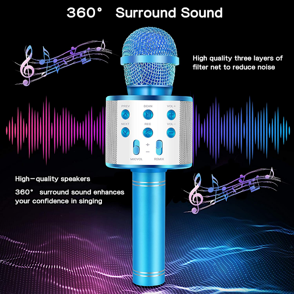 Håndholdt Bluetooth Karaoke Mikrofon - Sjovt fødselsdagssang legetøj til børn i alderen 3 4 5 6 7 8 9 10 år piger og drenge (blå) Besøg IJO Store