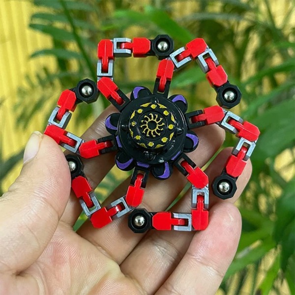 Fidget Spinner Cool Design Fidget Toy Kreativ transformerbar fingertoppsgyro Spinner mech Kedjelager Funy Dekompression Anti-ångest (Röd Gul Blå