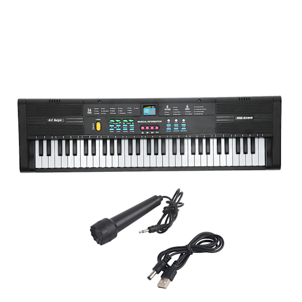 Keyboard Piano Instrument 61 Tangenter Elektrisk Multifunktionel med USB-kabel Mikrofon MQ6189