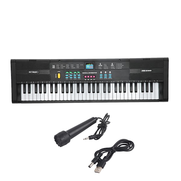 Keyboard Piano Instrument 61 Taster Elektrisk Multifunksjonell med USB-kabel Mikrofon MQ6189