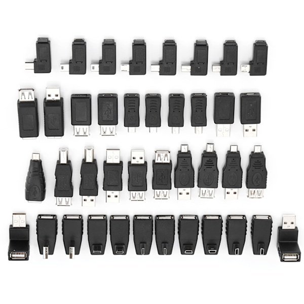 40-pack med flera USB2.0-adaptrar, vinklade mini-mikro-typ B-hane till hon-omvandlare, kontakter