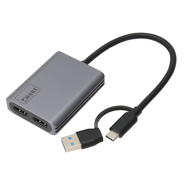 Typ C till Dual HD-adapter 1080P Stöd Plug and Play Aluminiumlegering USB till HD-adapter för Laptop Desktop PC