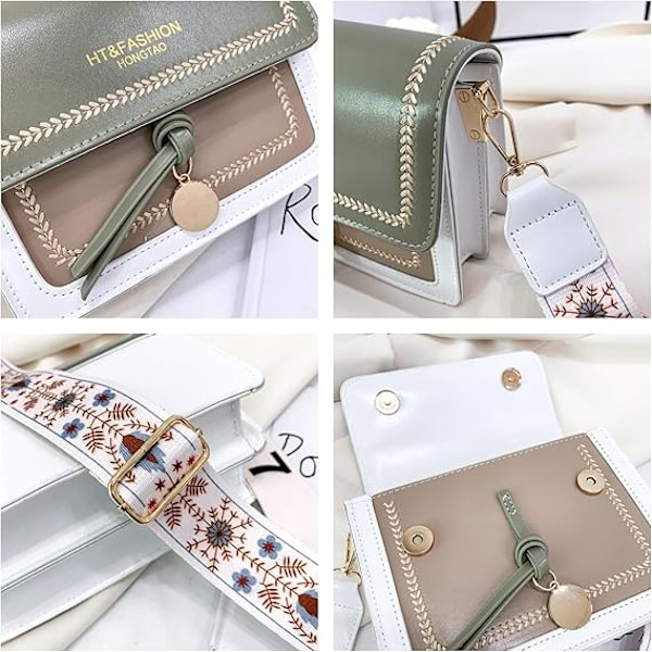 Gitarrrem Färgblock Crossbody Väskor för Kvinnor Söt Designer Handväskor Trendig Cross Body Plånbok Läder Axelväska Green