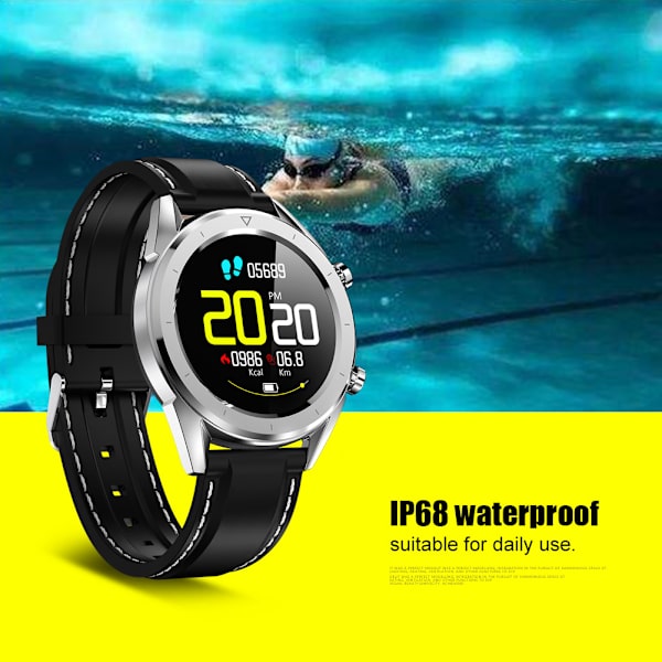 1,54\" skärm smart armband Bluetooth sportklocka IP68 vattentät (silver PU-rem)