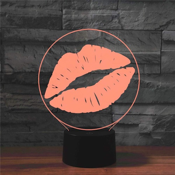 3D KISS Alla hjärtans dag Fjärrkontroll 16 Färger Nattlampor Illusion Akryl LED Födelsedagspresenter