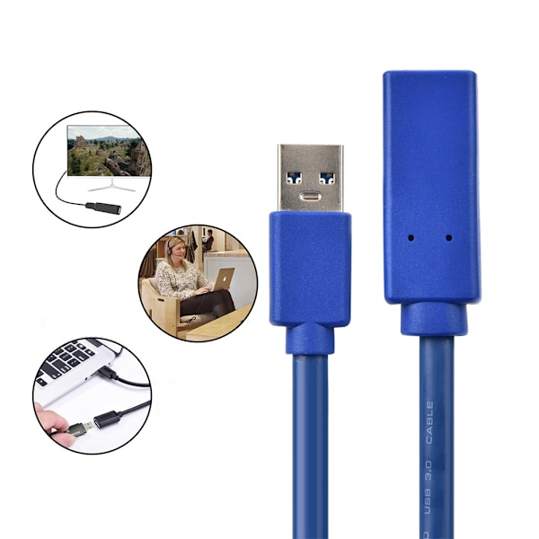 USB 3.0 uros-uros-liitäntäkaapeli tietokoneen hiirelle, näppäimistölle ja USB-tikulle (Sininen 1m)