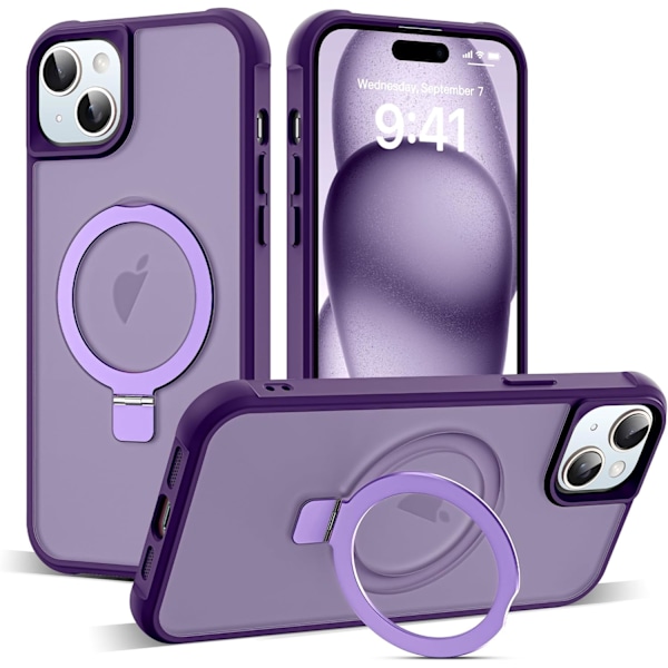 Kompatibel med iPhone 15 Plus Deksel med Usynlig Magnetisk O-Ring Stativ Gjennomsiktig Kompatibel med Mag-Safe Godt Grep Føles bra Purple