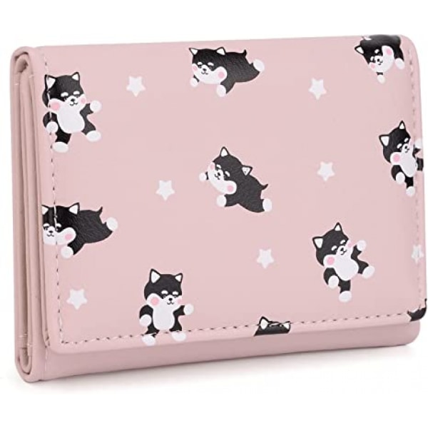 AVEKI Kawaii Wallet for Girls Cute Cat Vegan Leather Card Holder Organizer Small Trifold Women Purse, Menw Cat Pink