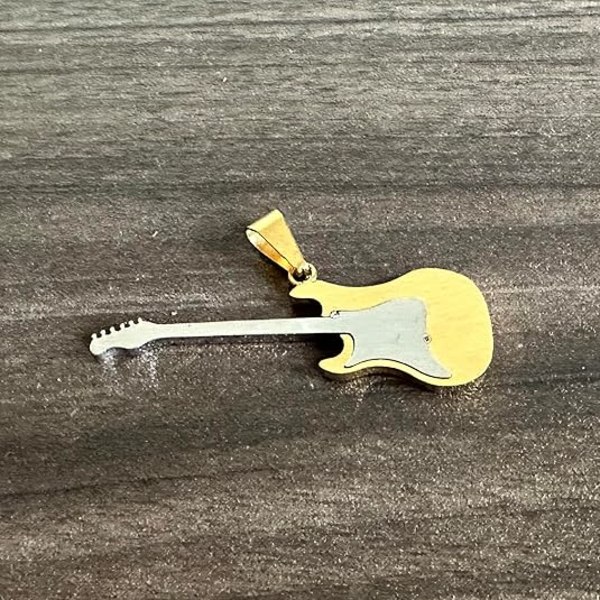 Halsband med gitarrhänge i rostfritt stål för män och kvinnor, punkrockhalsband Gold