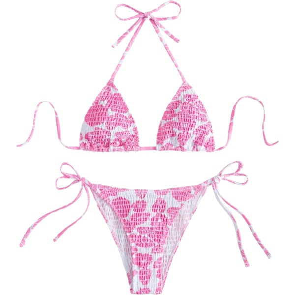 WJSM Dame Halterneck Tie Side Triangle Bikinisett Høy Skjæring 2 Delers Bikini Badetøy Pink C M