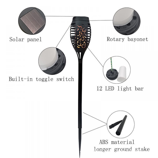 4-pack solcellslampor facklor LED flimrande låga utomhus vattentät solcellslampor gångvägslampor landskapslyktor dekorationsbelysning automatisk på/av