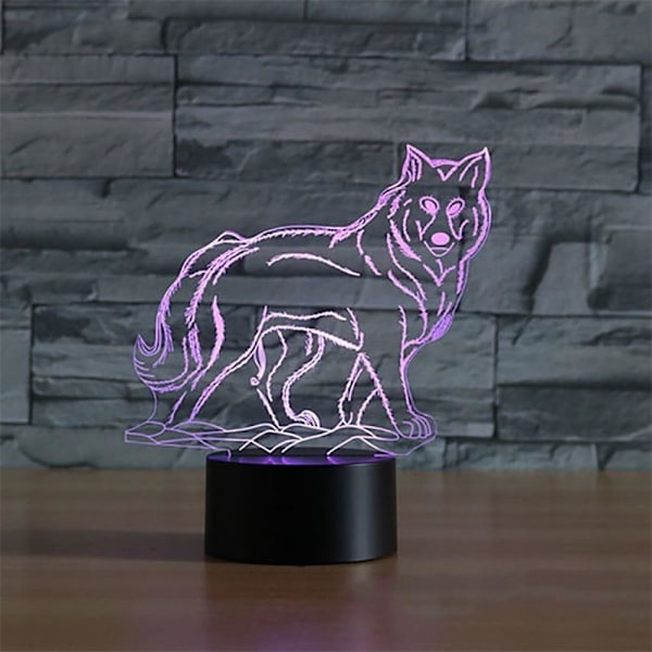 3D Optisk Illusion Varghuvud Färgrik Ljuseffekt Touch-brytare USB-driven LED Dekoration Nattlampa Skrivbordslampa