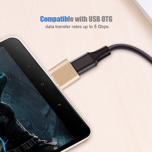 3PCS bærbar mini metall USB3.0 til type-c OTG-kontakt adapter (gull)