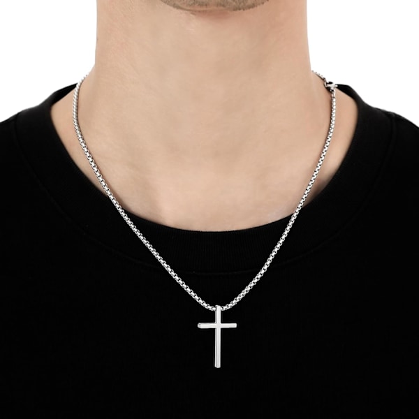 Ristiriipus kaulakoru miehille ja naisille kulta hopea musta ruostumaton teräs hopea Ristiriipus Kaulakoru Yksinkertainen Söpö Kaulakorut miehille ja naisille Kulta Korut 3Pcs Silver:Cross Pendant2.1X1.2in