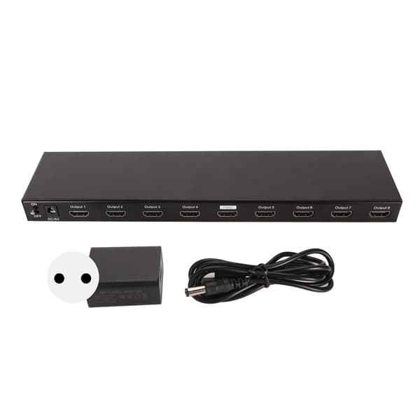 1x8 HD Multimedia Interface Splitter 4K 30Hz 3D 1 in 8 Out HD Multimedia Interface Splitter for TV Projector 100‑240V EU Plug