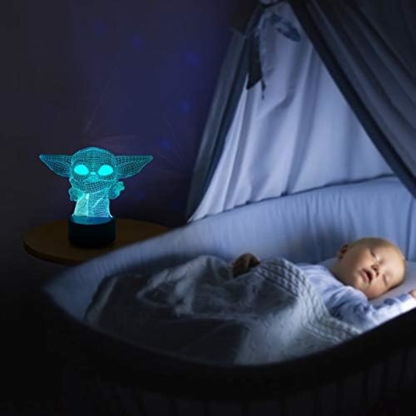 3D LED Natlys, 3D Illusion Lampe med 7 Farveskiftende Akryl LED Lampe til Hjemmedekoration Gaver Legetøj til Børn, Flad Akrylpanel og A