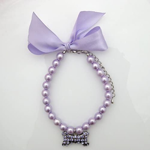 Suunnittelija Fancy Pearls Crystal Pet Cat Dog Kaulakoru Korut Bling Rhinestones Big Bone Charm Lemmikkieläimille Kissoille Pienille Koirille Naaraspentu ，Purple，S