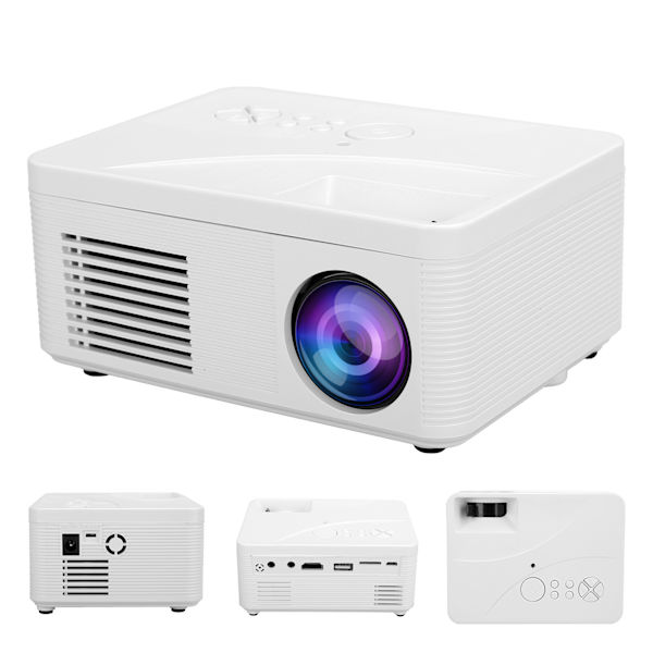 Mini Projektor Hjem Bærbar HD 1080P Vegg Projeksjon Video USB HDMI AV H3 100‑240V Hvit EU Plugg