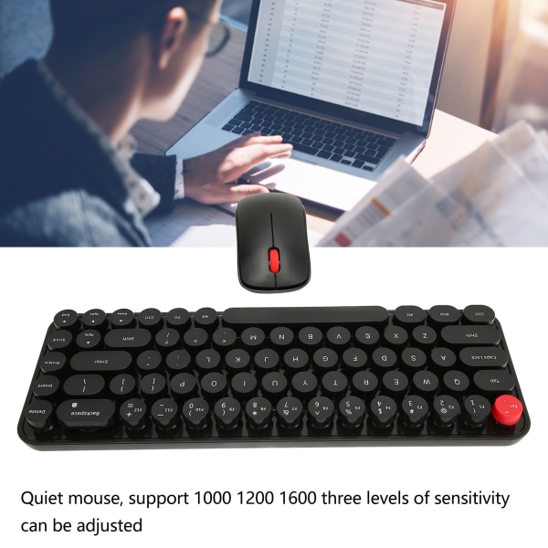 Wireless Keyboard Mouse Combo Mini Kannettava Retro Silent 2.4G Langaton 68 Keys Office Keyboard Mouse Set Black