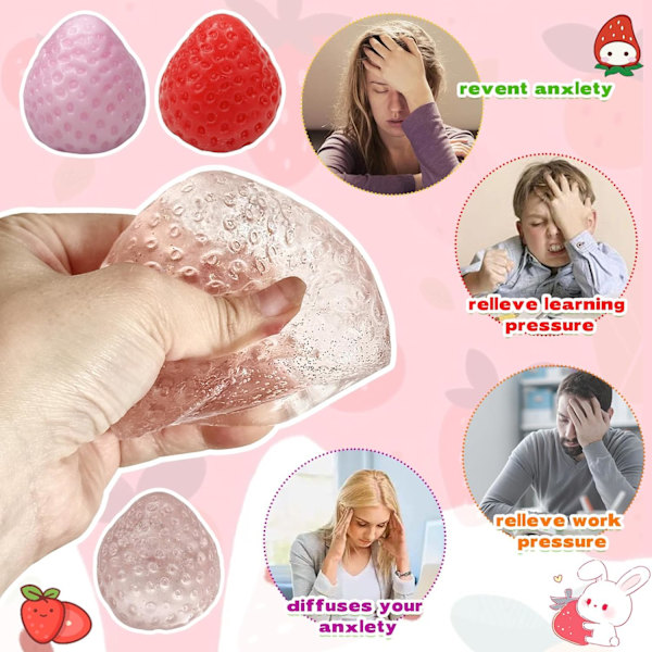 3 stk. Håndlavet Squishy Jordbær Kawaii Squishy Stress Relief Legetøj - Super Bløde Squishies Fidget Legetøj Klem til Børn og Voksne,