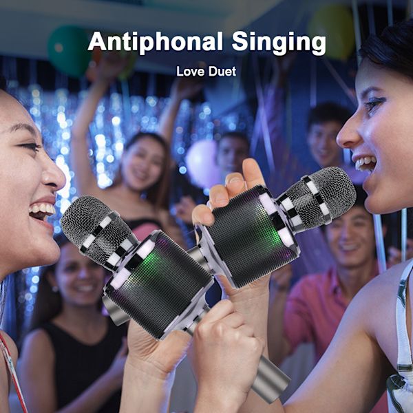 Antiphonal Singing Trådløs Karaoke Mikrofon RGB Echo Sound Karaoke Mikrofon - Grå