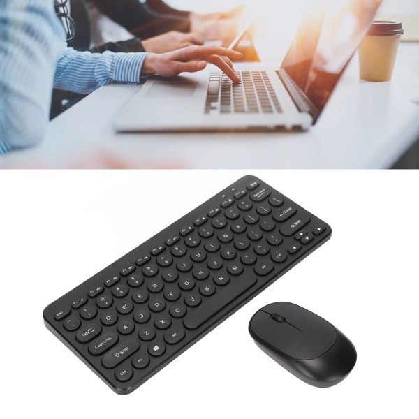 Tangentbord Mus Combo 2.4G trådlösa runda tangentkapslar Ergonomisk design Tyst mus USB mottagare Tangentbord och mus Black