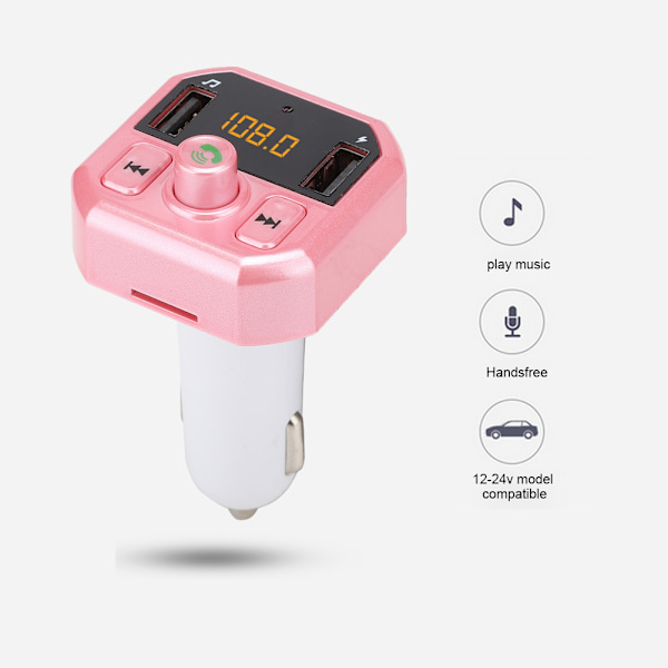 B9 Auton Mp3-soitin, auton Bluetooth-handsfree-soitin, auton Usb-laturi 3.1A pikalataus (vaaleanpunainen)