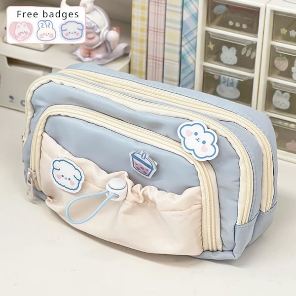 Söpö Esteettinen Penaali Kawaii Penaali Kawaii-merkeillä Suuri Penaalipussi Preppy Tarvikkeet blue